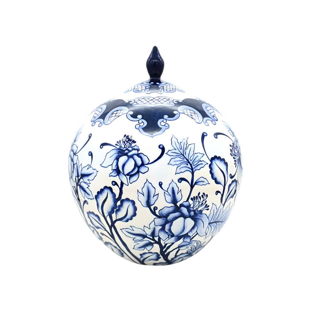 Bloom No.2 Mavi Beyaz Çini Küp | 30 cm
