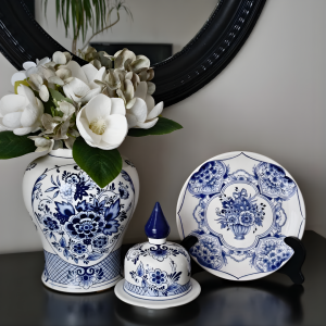 Floral Mavi Beyaz Çini Küp | 35 cm