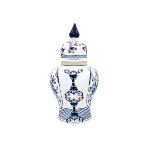 Floral Mavi Beyaz Çini Küp | 35 cm