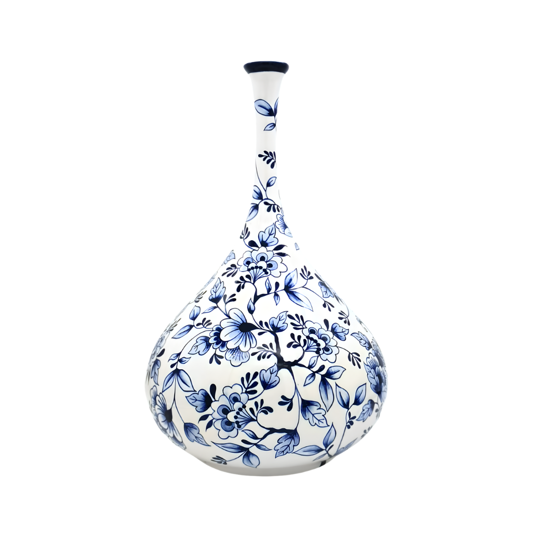 Ivy Mavi Beyaz Çini Vazo | 40 cm