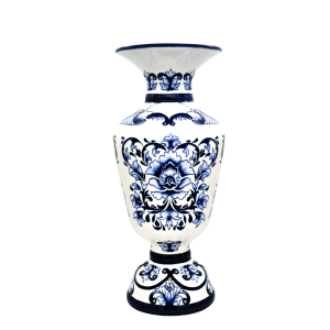 Laurel Mavi Beyaz Çini Vazo | 45 cm