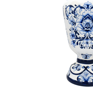 Laurel Mavi Beyaz Çini Vazo | 45 cm