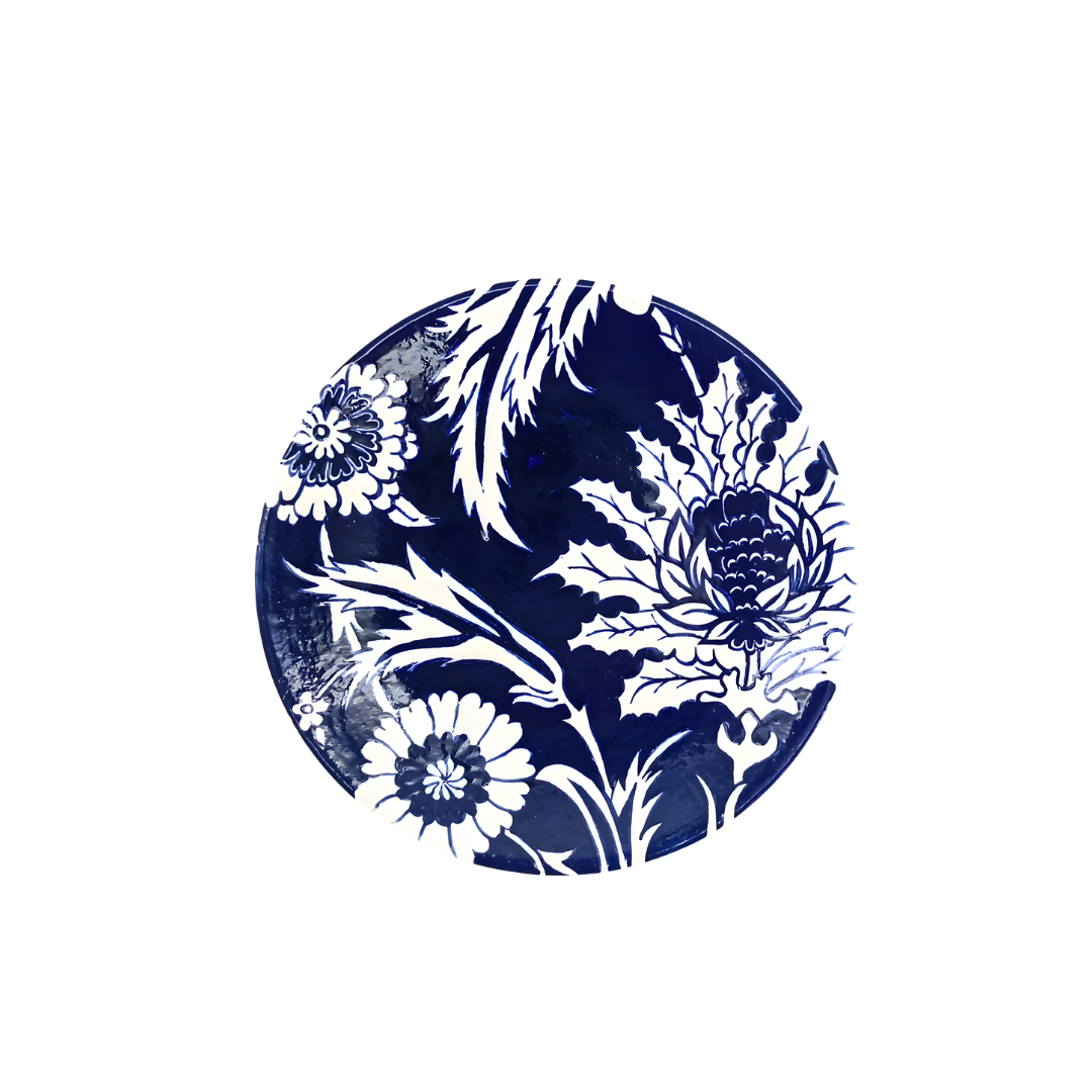 Indigo Mavi Beyaz Çini Tabak | 10 cm