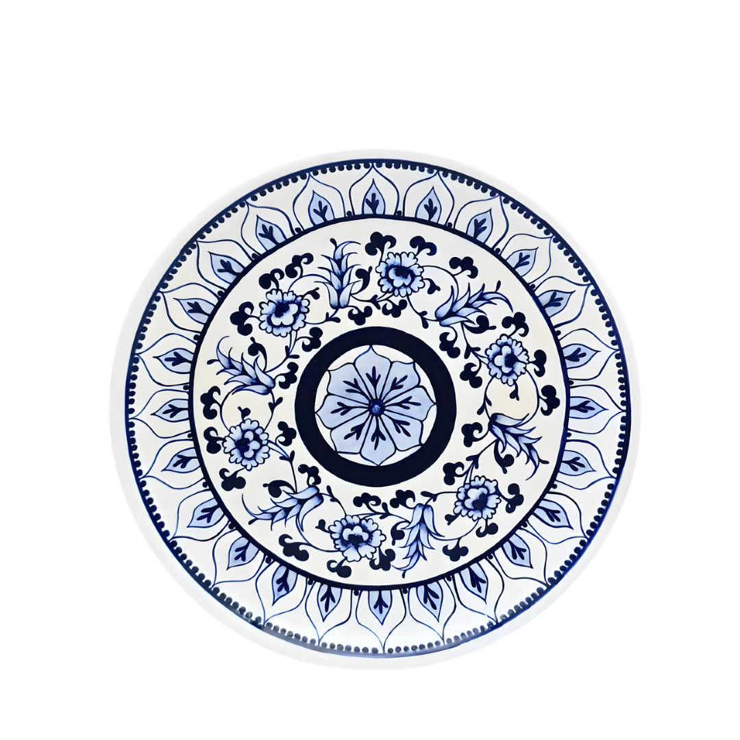 Lace No.2 Mavi Beyaz Çini Tabak | 25 cm