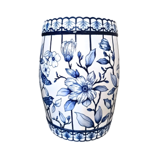Silva Mavi Beyaz Naturel Desenli Tabure | 40 cm