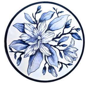Silva Mavi Beyaz Naturel Desenli Tabure | 40 cm
