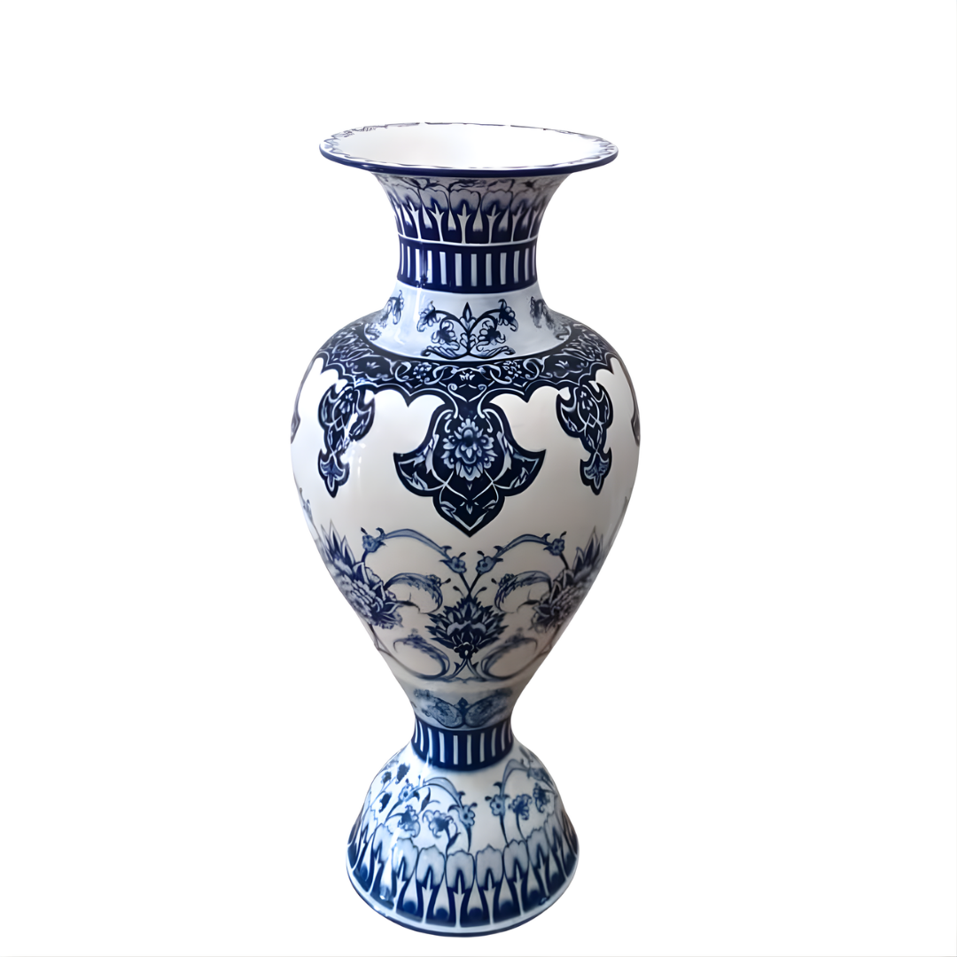 Noble Mavi Beyaz Çini Vazo | 60 cm